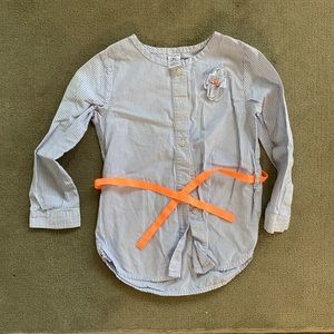 4T Carters white and blue stripe belted button up